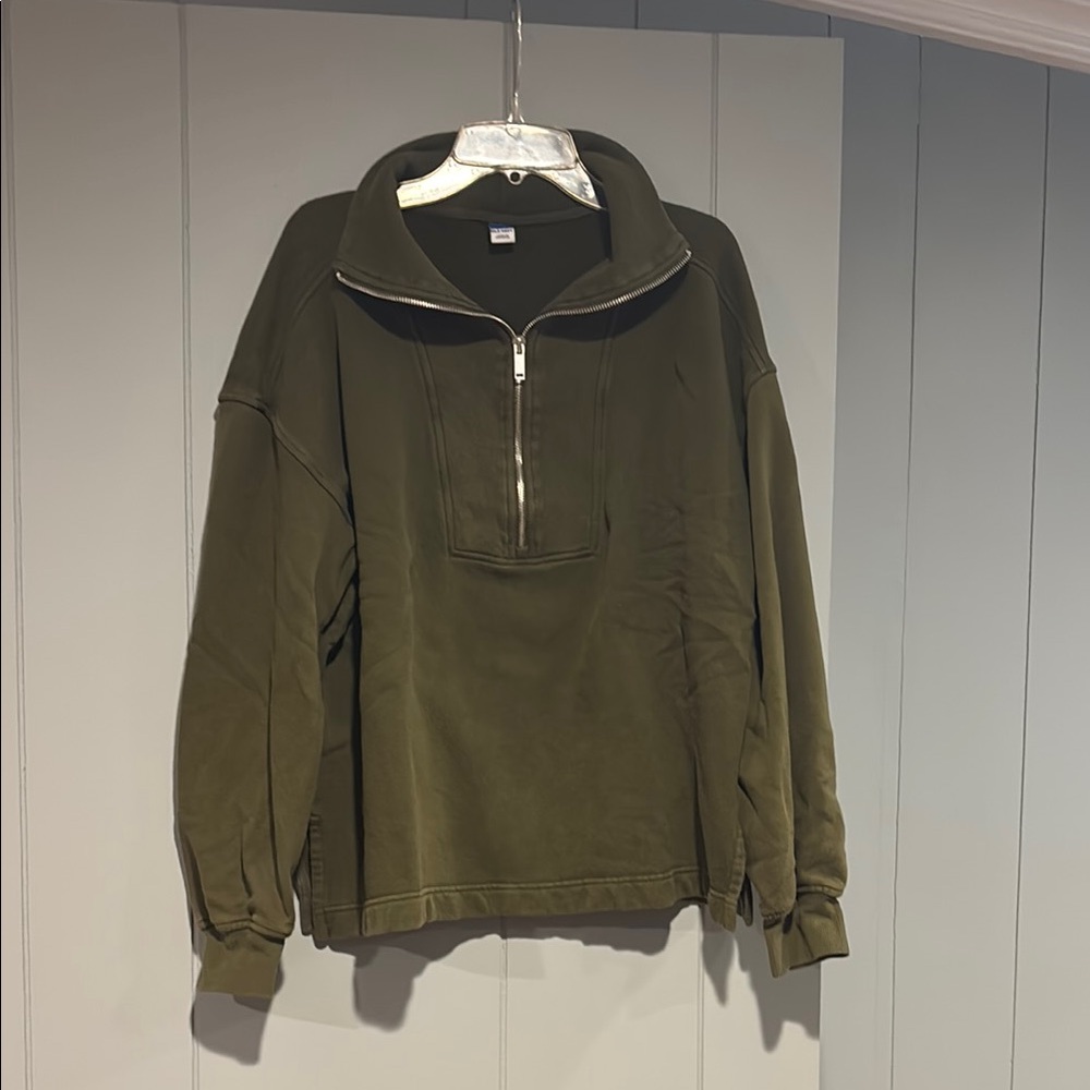 Old Navy Olive Green Quarter-Zip Sweatshirt